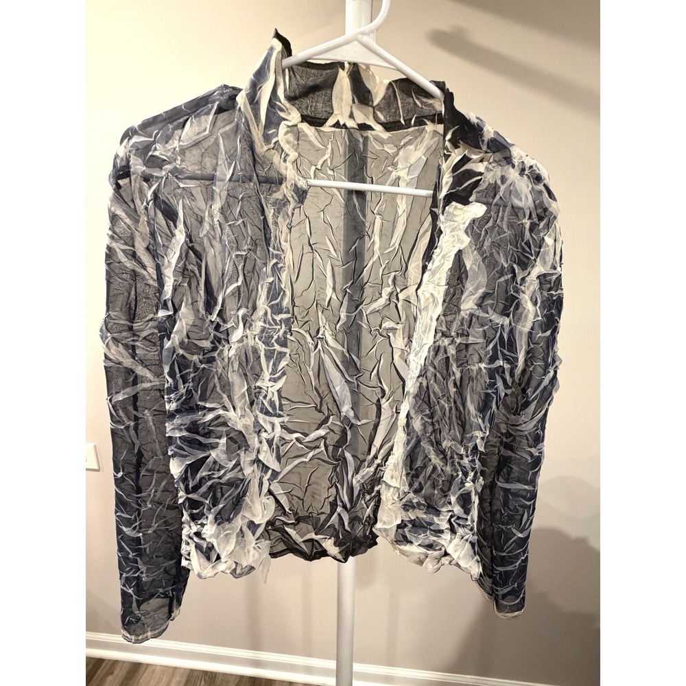 Komarov Pleated Mesh Ruffle Shrug Jacket S Black White Crinkle Art To Wear